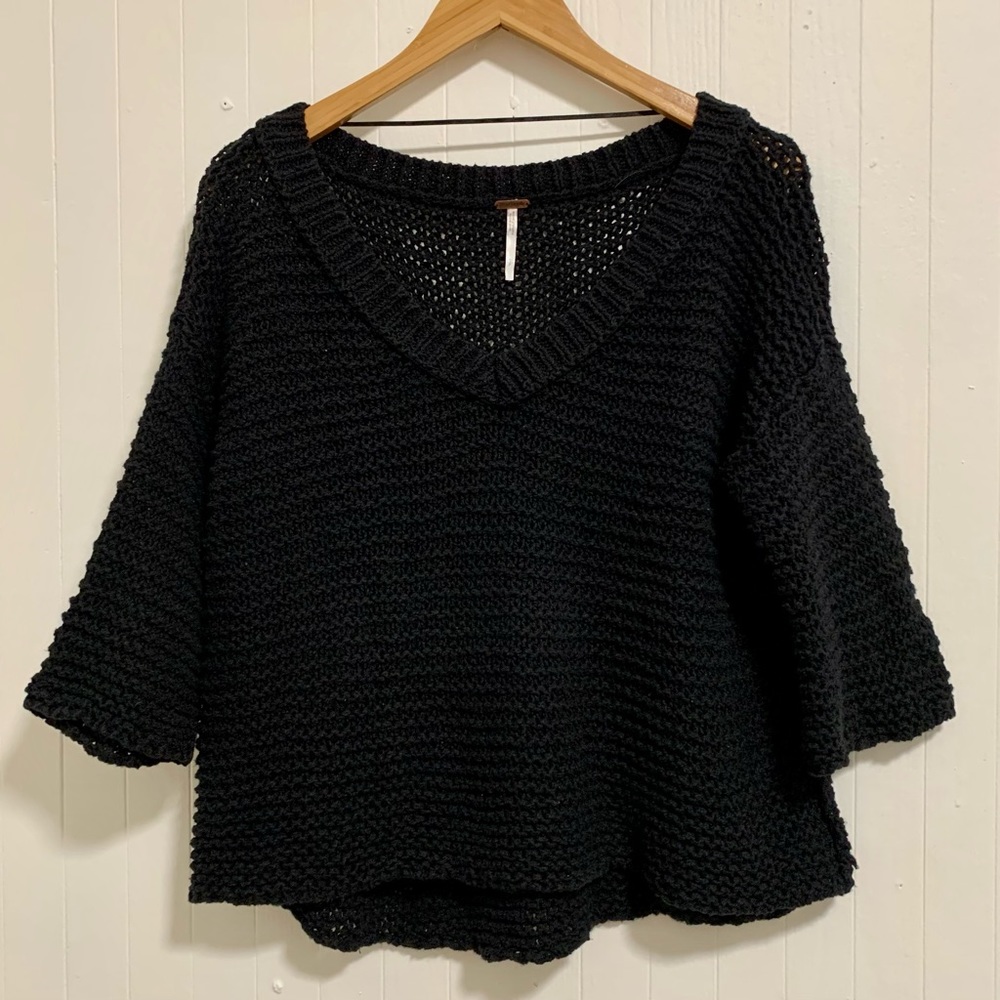 Free People Square Fit Cropped Crochet Sweater